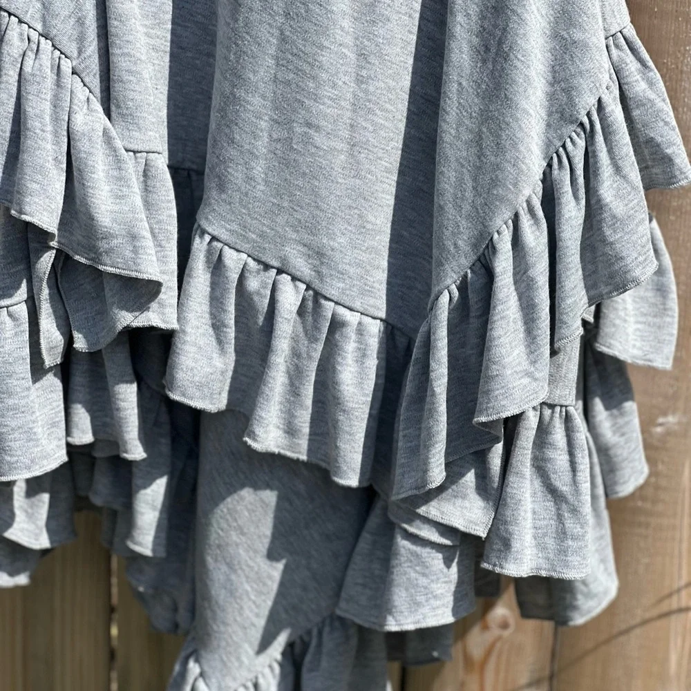 Lemon Loves Lime Gray Ruffles Dress And Bottoms Set